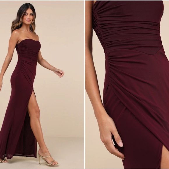 LULU's Prom Wedding Bridesmaid Elegant Strapless Modern Chic Sexy Maxi Dress - Picture 3 of 5